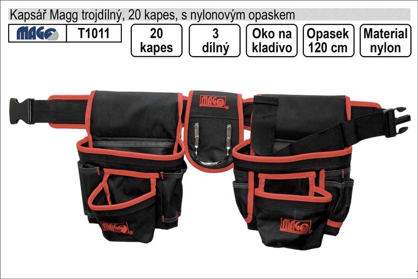 Kapsář MAGG trojdílný s 20 kapsami a opaskem 1.5 Kg NÁŘADÍ Sklad2 T1011