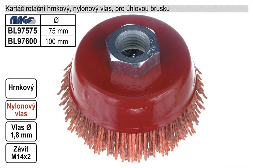 Kartáč rotační hrnkový nylonový pro úhlovou brusku 0.084 Kg NÁŘADÍ Sklad2 BL97600 2