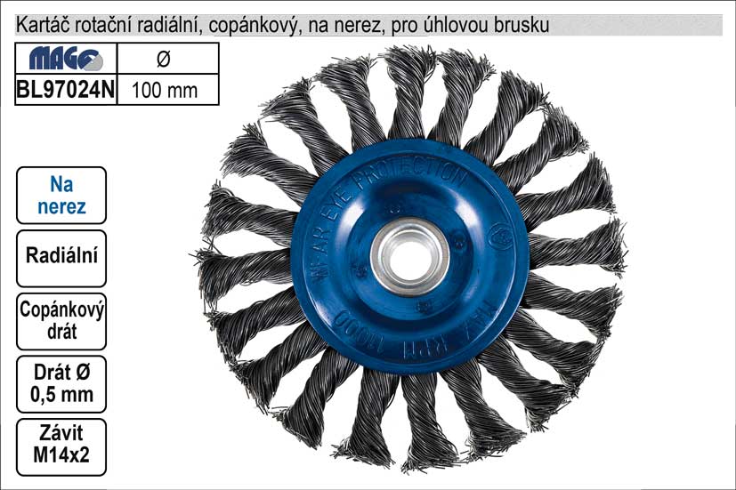 Kartáč rotační na nerez radiální 100mm copánkový pro úhlovou brusku 0.25 Kg NÁŘADÍ Sklad2 BL97024N
