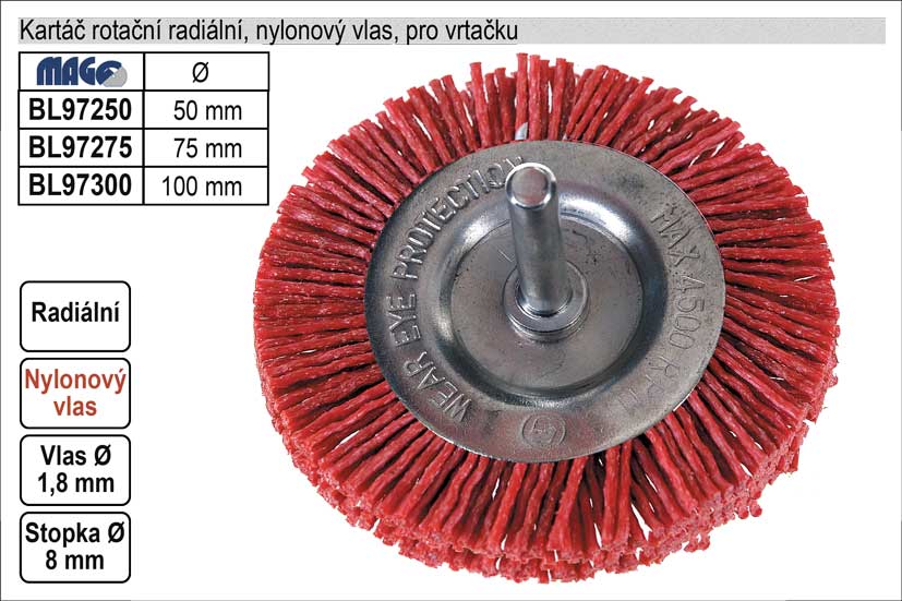 Kartáč rotační radiální nylonový pro vrtačku  50mm 0.04 Kg NÁŘADÍ Sklad2 BL97250