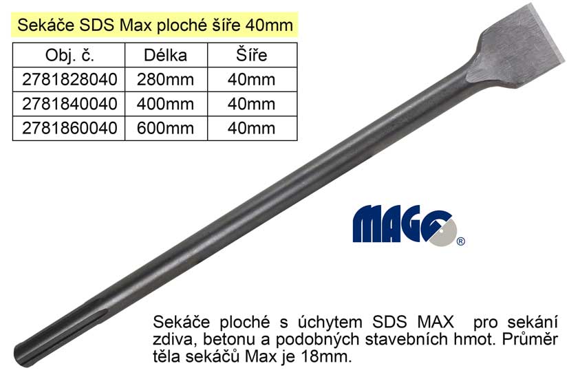 Sekáč  SDS MAX plochý 40x280mm 0.58 Kg NÁŘADÍ Sklad2 2781828040