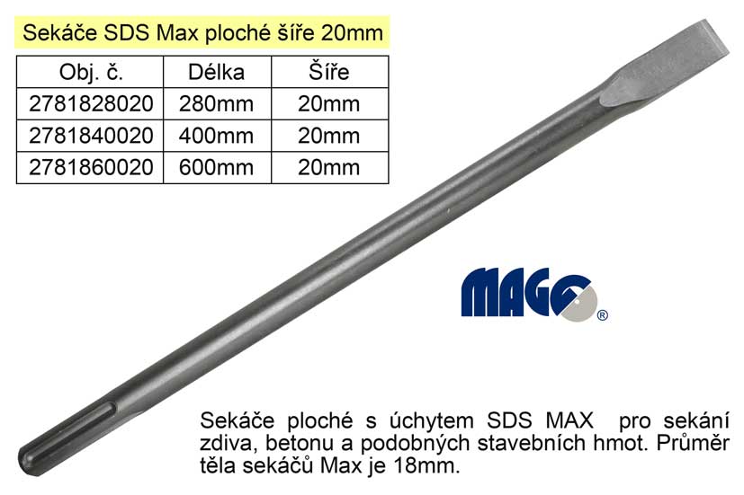 Sekáč  SDS MAX plochý 20x400mm 0.72 Kg NÁŘADÍ Sklad2 2781840020 8