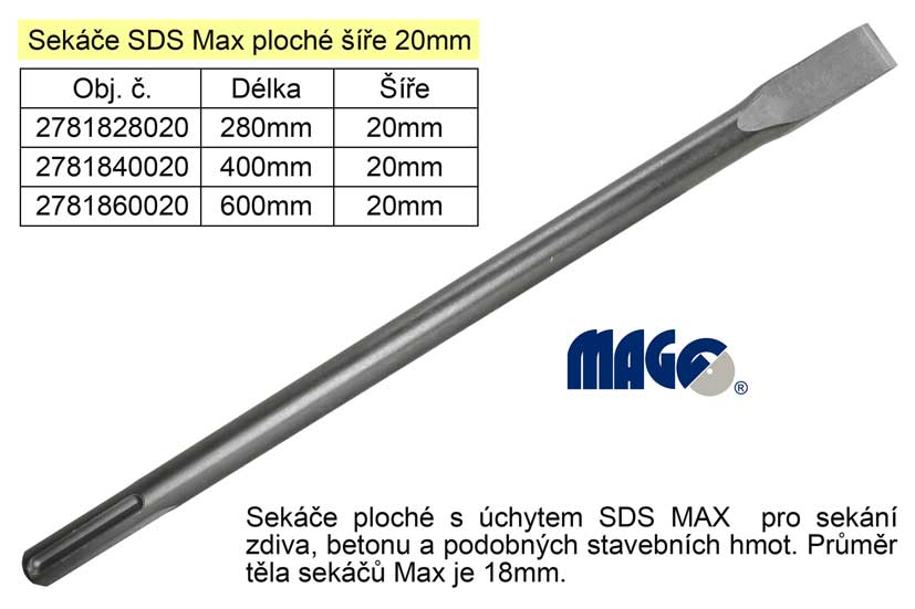 Sekáč  SDS MAX plochý 20x280mm 0.5 Kg NÁŘADÍ Sklad2 2781828020