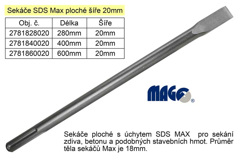 Sekáč  SDS MAX plochý 20x280mm 0.5 Kg NÁŘADÍ Sklad2 2781828020 8