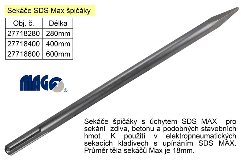 Sekáč  SDS MAX špičák délka 280mm 0.5 Kg NÁŘADÍ Sklad2 27718280