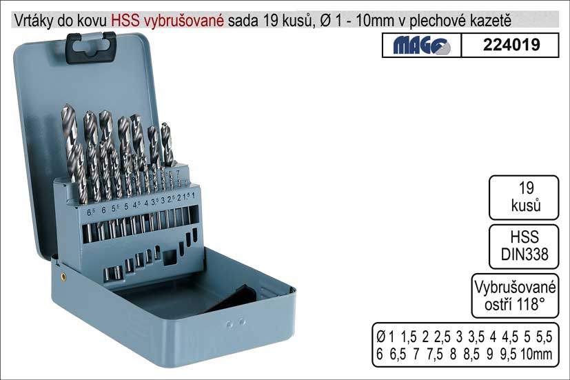 Vrtáky do kovu vybrušované 1-10mm HSS 19 kusů, sada vrtáků 1 Kg NÁŘADÍ Sklad2 224019 2