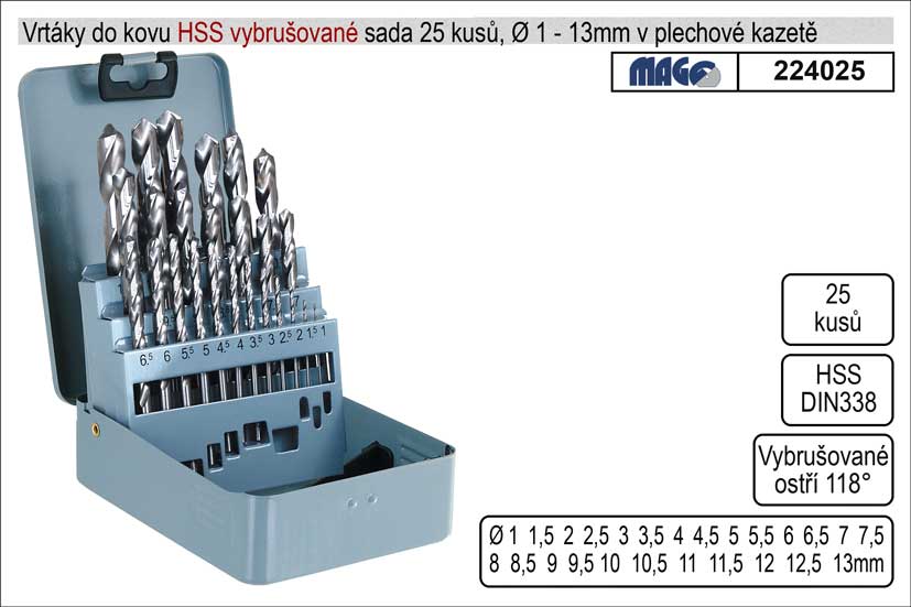 Vrtáky do kovu vybrušované 1-13mm HSS 25 kusů, sada vrtáků 1.9 Kg NÁŘADÍ Sklad2 224025 2