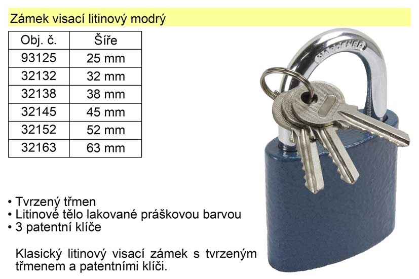 Zámek visací litinový modrý 63 mm 0.5 Kg NÁŘADÍ Sklad2 32163