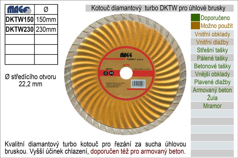 Kotouč diamantový turbo pro úhlové brusky DKTW230 0.712 Kg NÁŘADÍ Sklad2 DKTW230 3