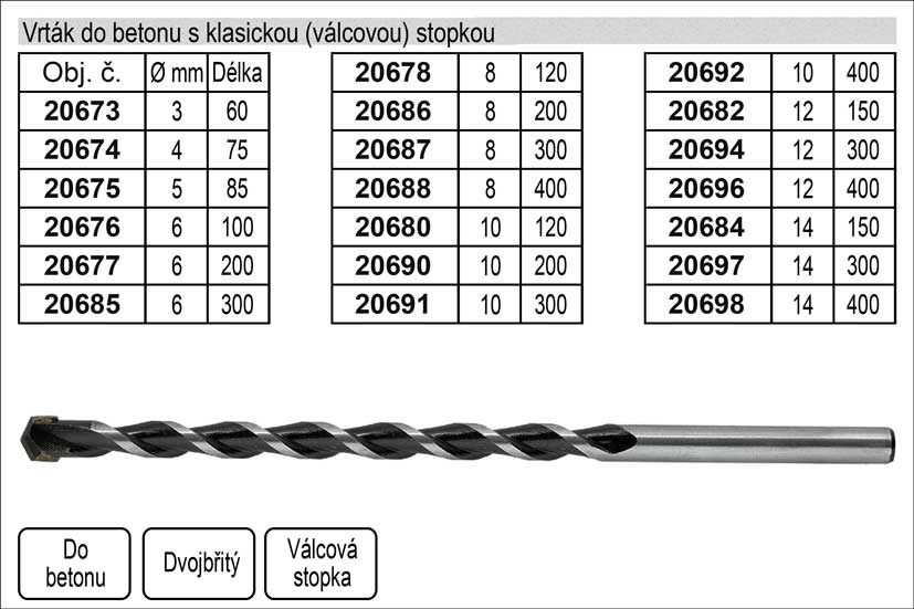 Vrták do betonu s klasickou stopkou 6x100mm 0.018 Kg NÁŘADÍ Sklad2 25006100