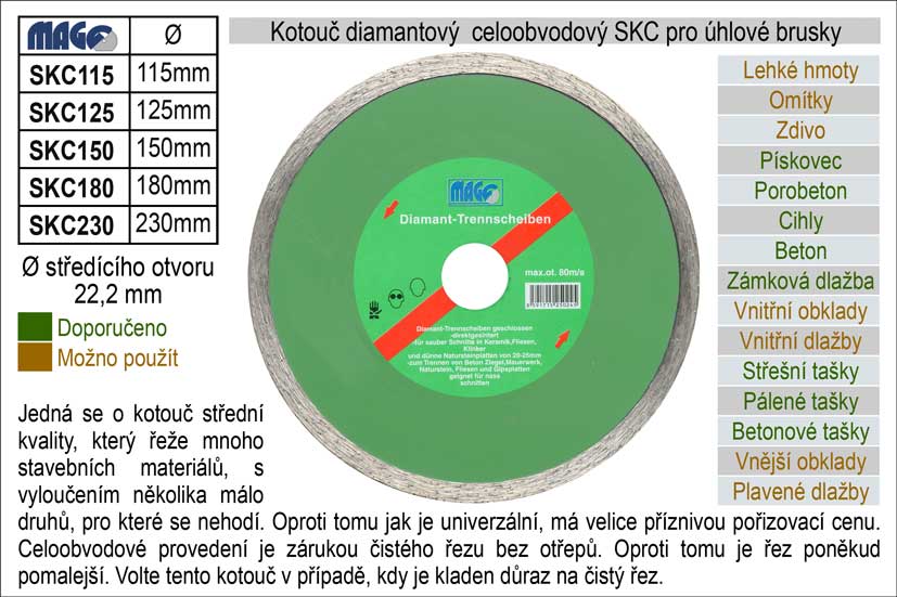 Kotouč diamantový celoobvodový pro úhlové brusky SKC180 0.354 Kg NÁŘADÍ Sklad2 SKC180 2