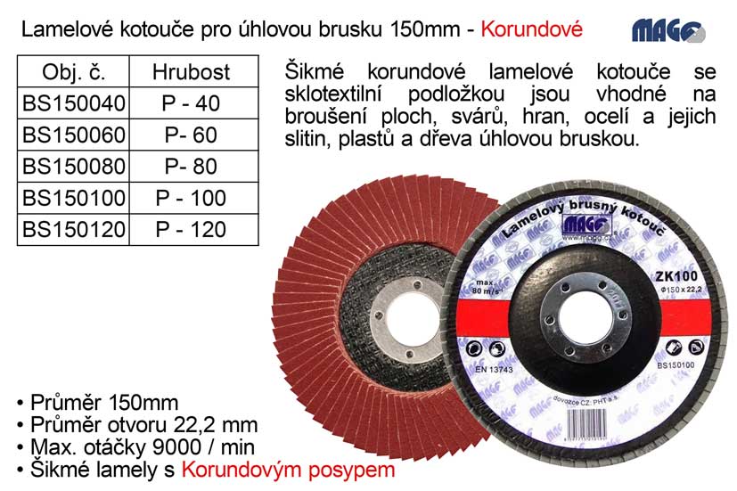 Kotouč lamelový Magg korundový 150mm P100 0.144 Kg NÁŘADÍ Sklad2 BS150100