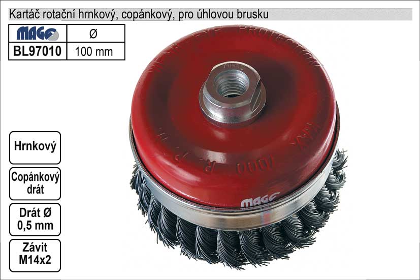 Kartáč rotační hrnkový 100mm copánkový pro úhlovou brusku (TR253135) 0.934 Kg NÁŘADÍ Sklad2 BL97010 3