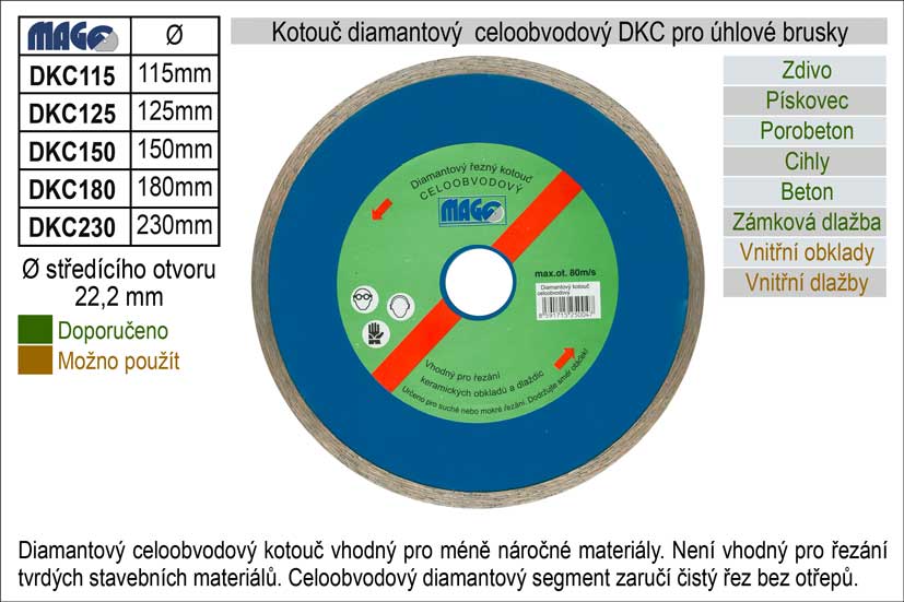 Kotouč diamantový celoobvodový pro úhlové brusky DKC230 0.71 Kg NÁŘADÍ Sklad2 DKC230