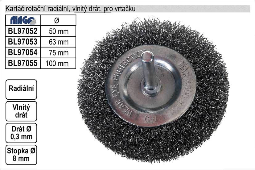 Kartáč rotační radiální 50mm vlnitý drát pro vrtačk 0.047 Kg NÁŘADÍ Sklad2 BL97052