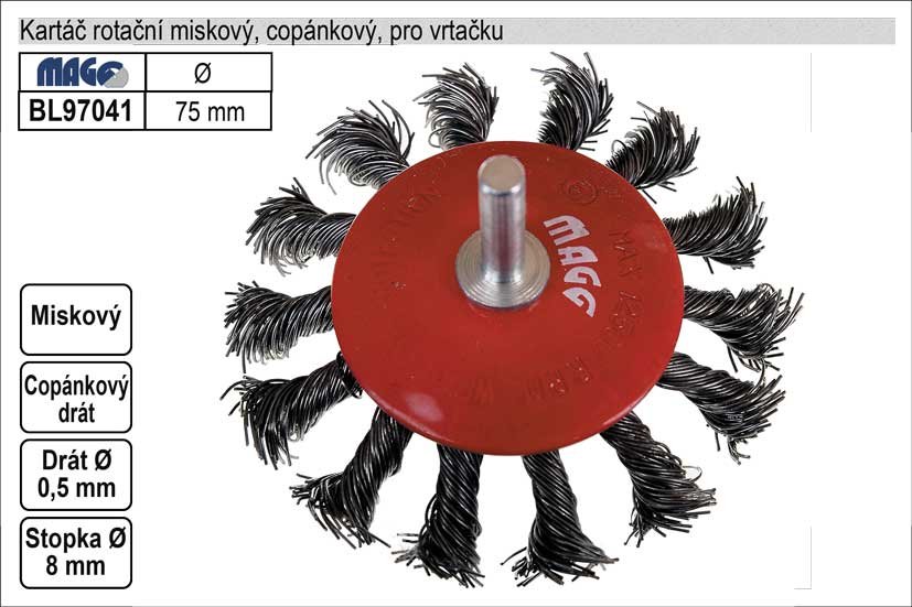 Kartáč rotační miskový  75mm copánkový pro vrtačku (TR253130) 0.2 Kg NÁŘADÍ Sklad2 BL97041 3