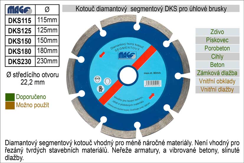 Kotouč diamantový segmentový pro úhlové brusky DKS230 0.7 Kg NÁŘADÍ Sklad2 DKS230