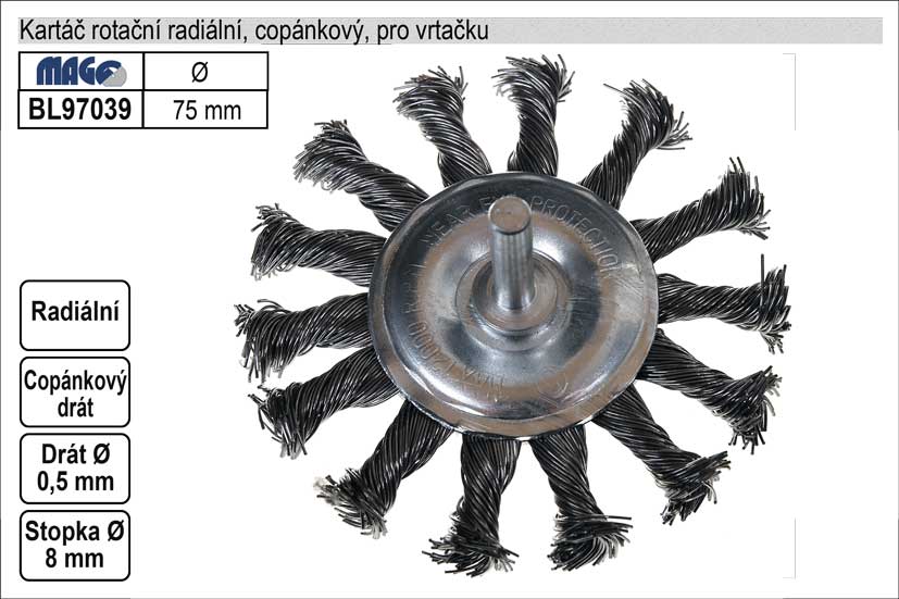 Kartáč rotační radiální 75mm copánkový pro vrtačku 0.108 Kg NÁŘADÍ Sklad2 BL97039