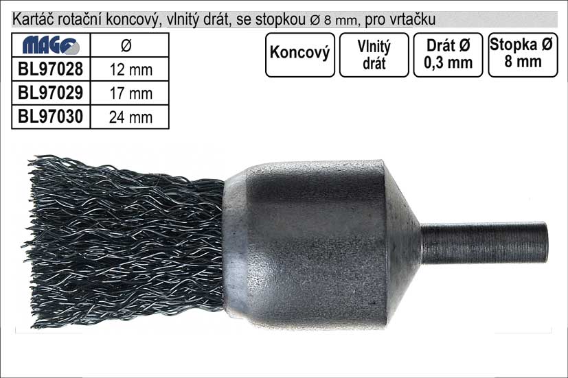 Kartáč rotační koncový 25mm vlnitý drát pro vrtačku 0.06 Kg NÁŘADÍ Sklad2 BL97030 5