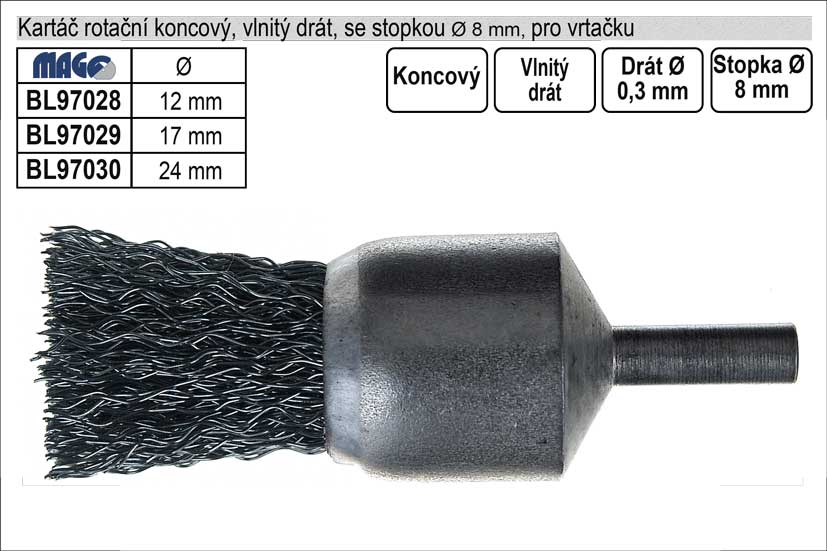 Kartáč rotační koncový 12mm vlnitý drát pro vrtačku 0.028 Kg NÁŘADÍ Sklad2 BL97028