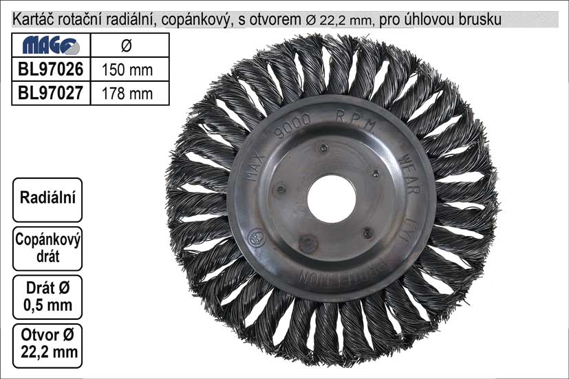 Kartáč  rotační radiální 178mm copánkový pro úhlovou brusku 0.734 Kg NÁŘADÍ Sklad2 BL97027 2