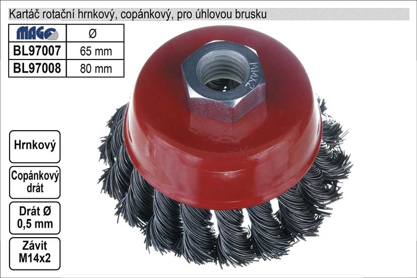 Kartáč rotační hrnkový 80mm copánkový pro úhlovou brusku (TR253134) 0.284 Kg NÁŘADÍ Sklad2 BL97008
