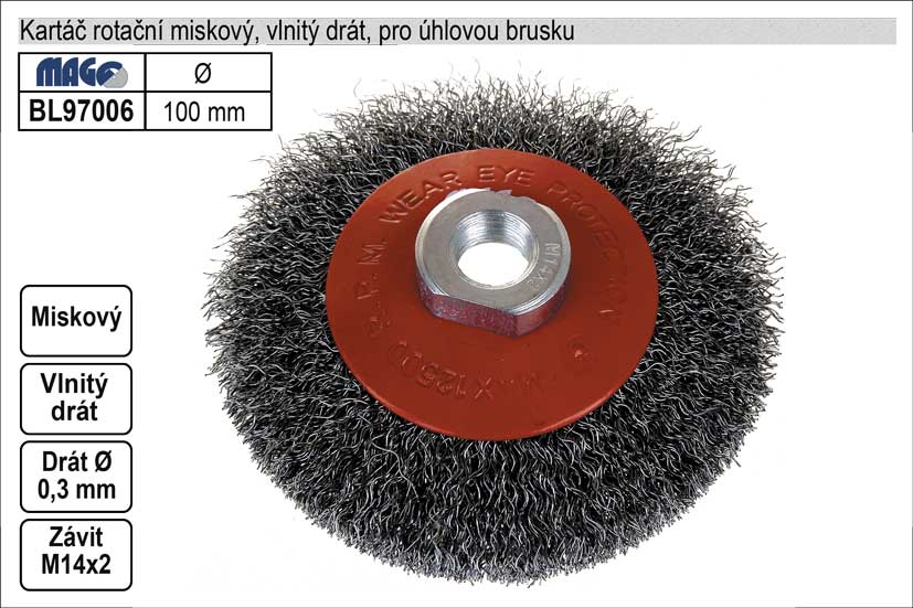 Kartáč rotační miskový 100mm vlnitý drát pro úhlovou brusku 0.25 Kg NÁŘADÍ Sklad2 BL97006