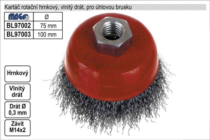 Kartáč rotační hrnkový 100mm vlnitý drát pro úhlovo 0.4 Kg NÁŘADÍ Sklad2 BL97003