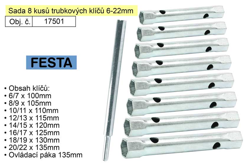 Klíče  trubkové 6-22mm  Festa 17501 sada 8 kusů 0.7365 Kg NÁŘADÍ Sklad2 17501