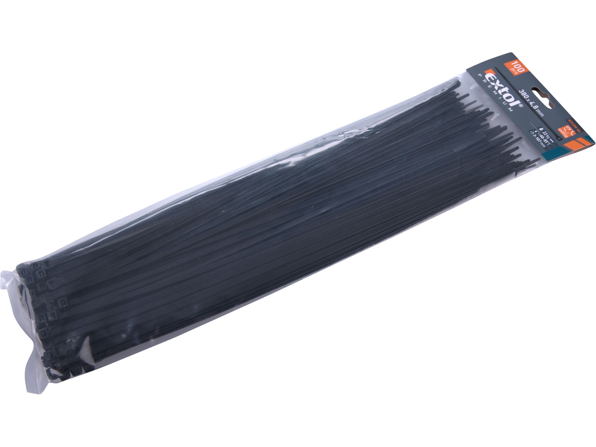 pásky stahovací černé, 380x4,8mm, 100ks, NYLON, EXTOL PREMIUM (TO-73896) 0.272 Kg NÁŘADÍ Sklad2 MA8856164