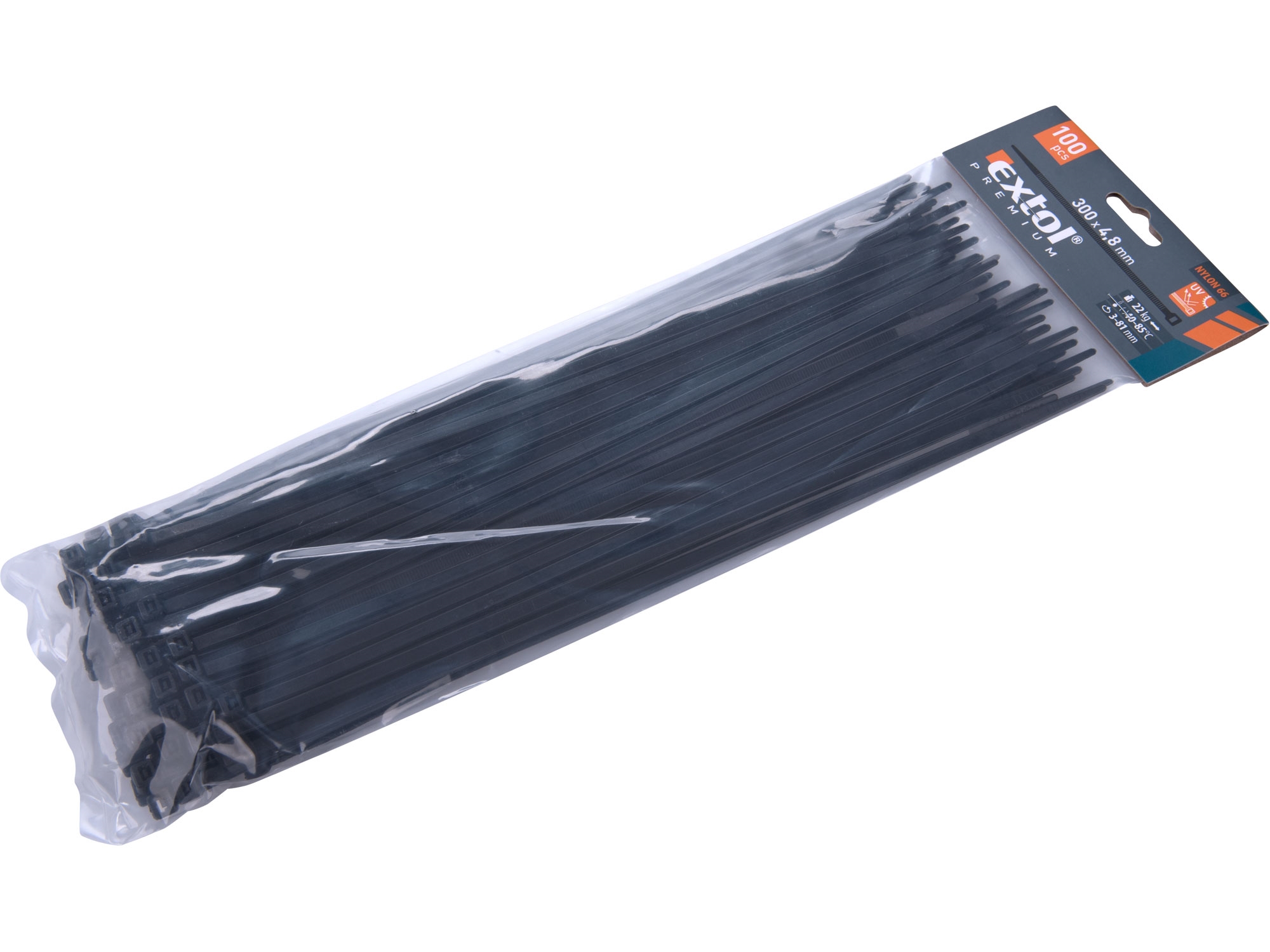 pásky stahovací černé, 300x4,8mm, 100ks, NYLON, EXTOL PREMIUM (TO-73895) 0.2 Kg NÁŘADÍ Sklad2 MA8856162