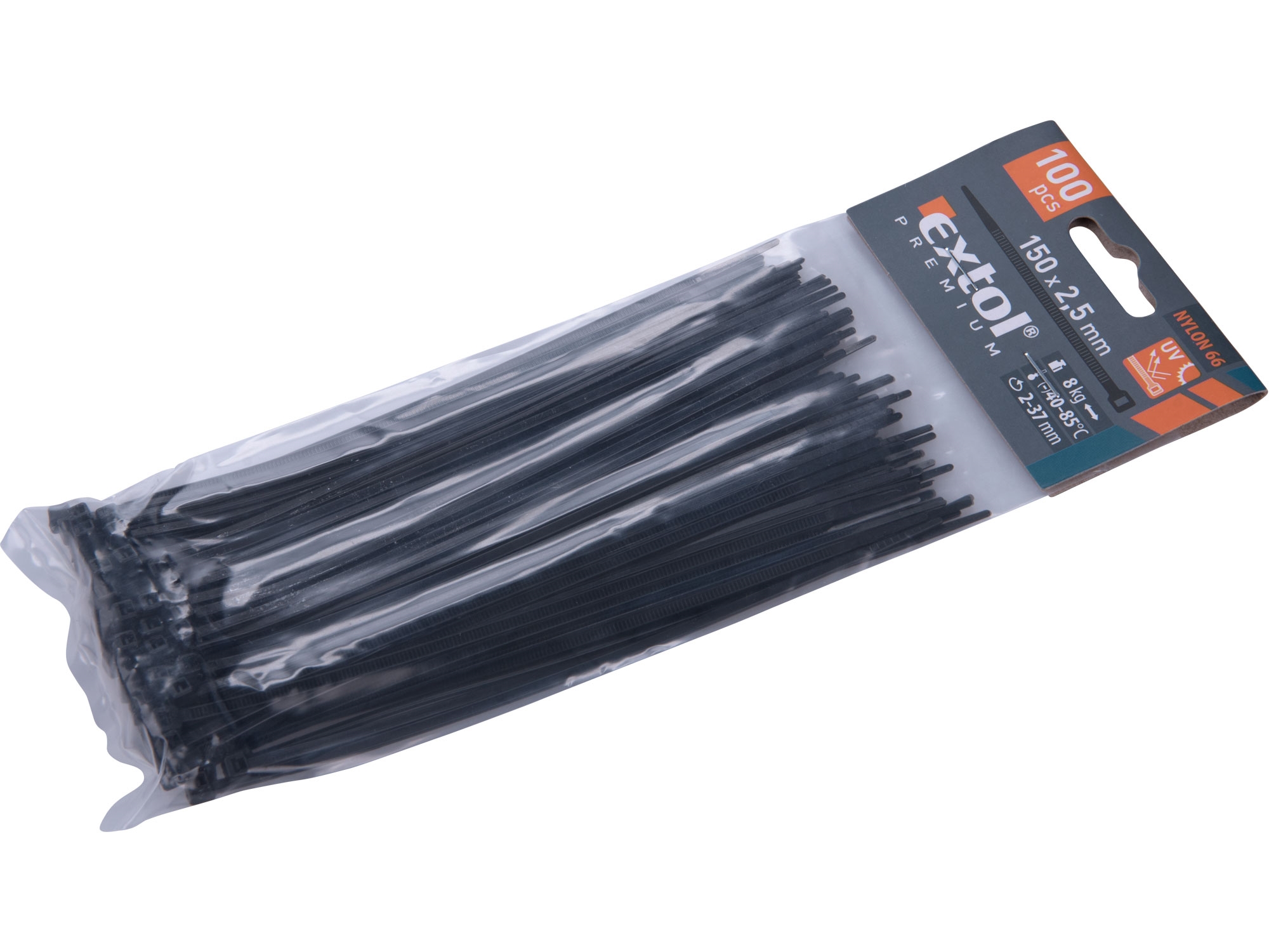 pásky stahovací černé, 150x2,5mm, 100ks, NYLON, EXTOL PREMIUM (TO-73893) 0.058 Kg NÁŘADÍ Sklad2 MA8856154