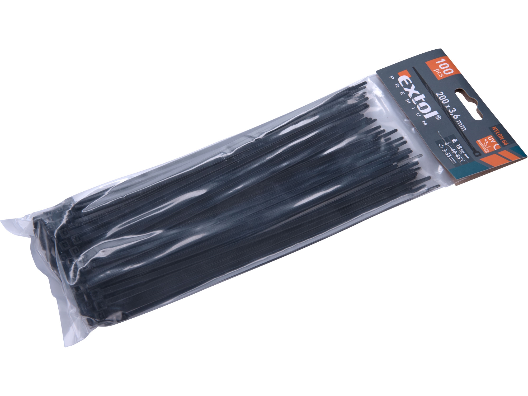 pásky stahovací černé, 200x3,6mm, 100ks, NYLON, EXTOL PREMIUM (TO-73894) 0.107 Kg NÁŘADÍ Sklad2 MA8856156