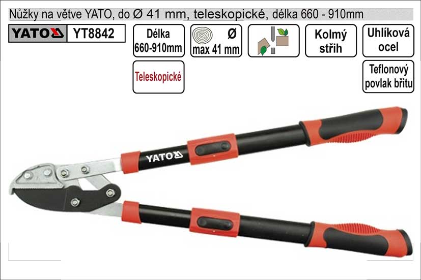 Nůžky na větve YATO 660-910mm kovadlinkový břit teleskopické převodo 1.983 Kg NÁŘADÍ Sklad2 YT-8842 1