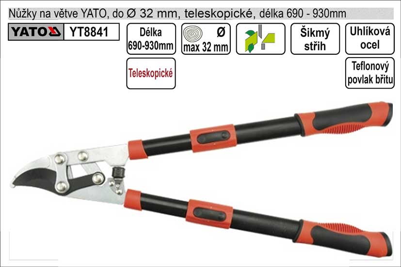 Nůžky na větve YATO 690-930mm půlkulatý břit teleskopické převodové 2.125 Kg NÁŘADÍ Sklad2 YT-8841 1