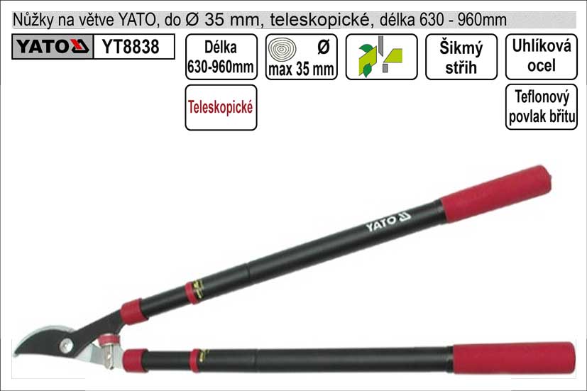 Nůžky na větve YATO 610-950mm půlkulatý břit teleskopické 1.5 Kg NÁŘADÍ Sklad2 YT-8838 1