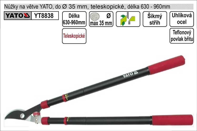 Nůžky na větve YATO 610-950mm půlkulatý břit teleskopické 1.5 Kg NÁŘADÍ Sklad2 YT-8838