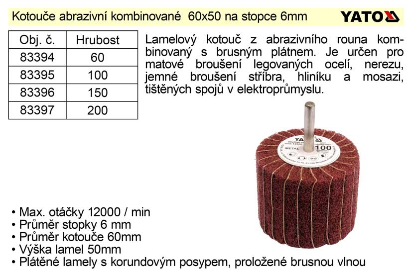 Brusný kotouč stopkový abrazivní kombinovaný 60x50 P-150 0.108 Kg NÁŘADÍ Sklad2 YT-83396 3