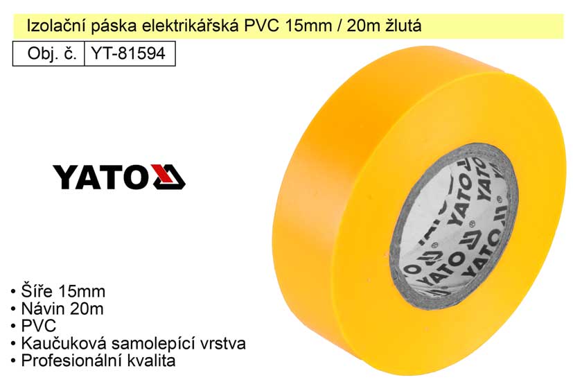 Izolační páska elektrikářská PVC 15mm / 20m žlutá 0.059 Kg NÁŘADÍ Sklad2 YT-81594 3