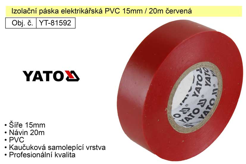 Izolační páska elektrikářská PVC 15mm / 20m červená 0.059 Kg NÁŘADÍ Sklad2 YT-81592 3