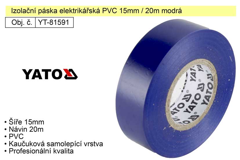 Izolační páska elektrikářská PVC 15mm / 20m modrá 0.063 Kg NÁŘADÍ Sklad2 YT-81591 5