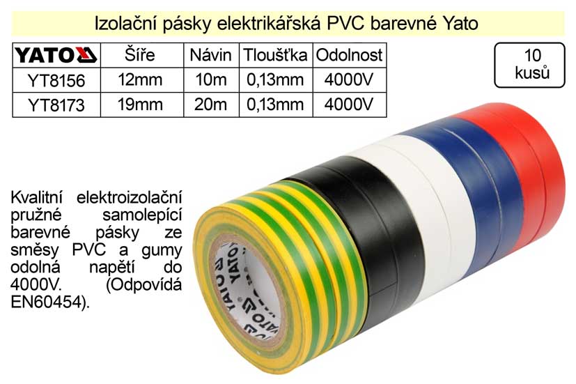 Izolační pásky elektrikářské PVC 12mm délka 10m barevné Yato balení 0.263 Kg NÁŘADÍ Sklad2 YT-8156 2