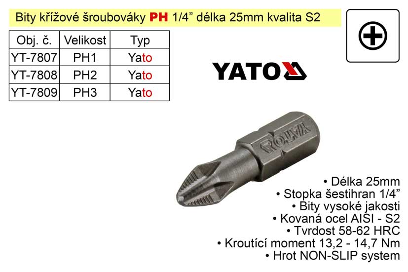 Bit křížový šroubovák PH3x25mm 1/4" Yato 0.3 Kg NÁŘADÍ Sklad2 YT-7809 4