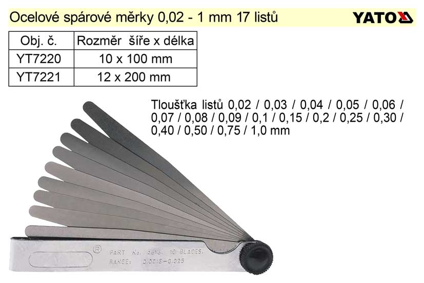 Spárové měrky Yato délka 100mm 0.06 Kg NÁŘADÍ Sklad2 YT-7220