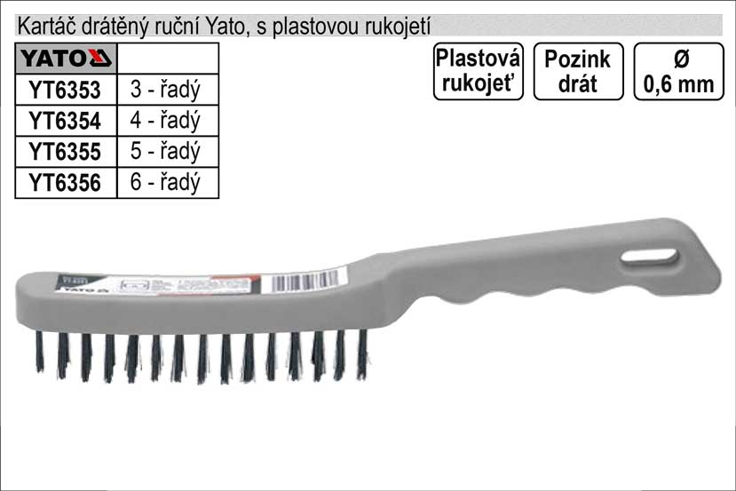 Kartáč drátěný ruční ocelový plastový 6 řadý Yato 0.175 Kg NÁŘADÍ Sklad2 YT-6356 3