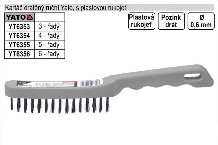 Kartáč drátěný ruční ocelový plastový 5 řadý Yato 0.179 Kg NÁŘADÍ Sklad2 YT-6355