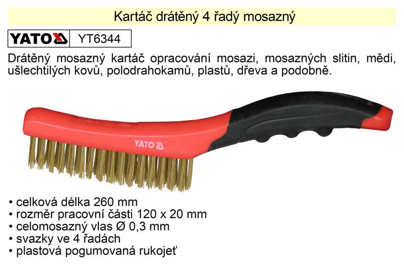 Kartáč mosazný ruční plastový 4 řadý Yato 0.174 Kg NÁŘADÍ Sklad2 YT-6344