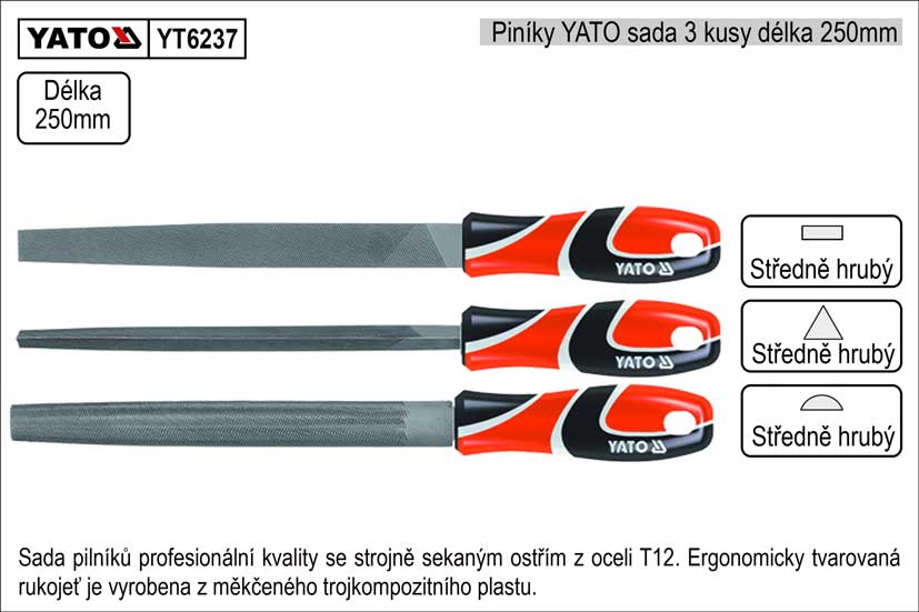 Pilníky  YATO délka 250mm sada 3 kusy 1.075 Kg NÁŘADÍ Sklad2 YT-6237 2