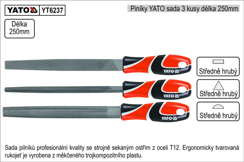 Pilníky  YATO délka 250mm sada 3 kusy 1.075 Kg NÁŘADÍ Sklad2 YT-6237