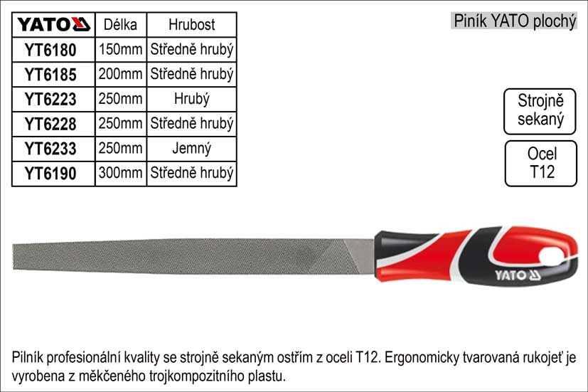 Pilník  YATO plochý délka 250mm  středně hrubý 0.325 Kg NÁŘADÍ Sklad2 YT-6228